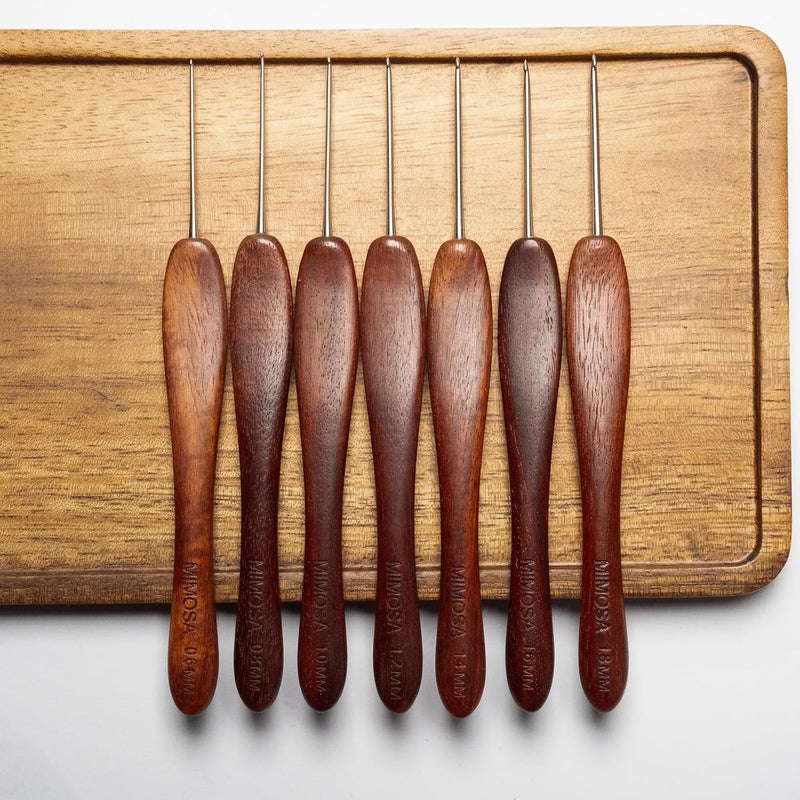 sevensun Mimosa Crochet Hooks Set 7 Pack of 0.6mm 0.8mm 1.0mm 1.2mm 1.4mm 1.6mm 1.8mm Crochet Hook, Hand Polished Ergonomic Crochet Hooks, Stainless Steel Crochet Hook, Crochet Needle Set - Image 1